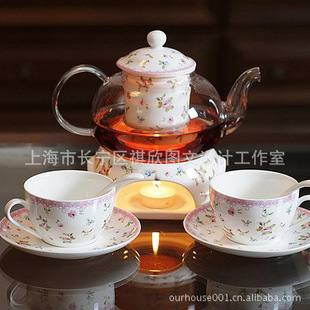 欧式韩式玫瑰田园花果茶玻璃茶具陶瓷带加热底