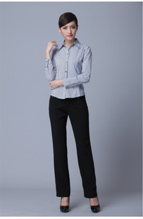 OL通勤女工衣工作服 公司定制条纹职业装女衬