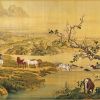 艺术微喷 国画 中国十大传世名画 清 郎世宁作品 百骏图 画芯批发